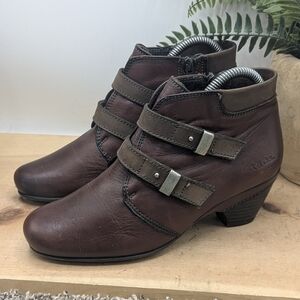 Taos Alto Brown Leather Straps Women's Size 37 6/6.5 Ankle Boots Side Zipper